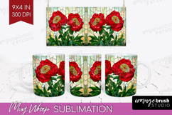 Stained Glass Mug Wrap - Flowers Mug PNG Sublimation Product Image 1