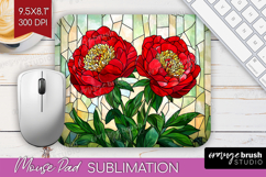 Stained Glass Mouse Pad Sublimation - Flowers Mousepad PNG Product Image 1