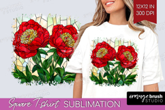 Stained Glass Square Tshirt Background - Flowers PNG Product Image 1