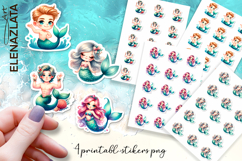 Cute Mermaid Cartoon Sticker Printable sticker sheet Product Image 1