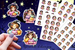 Halloween witch Stickers, neon cute witch pumpkin Stickers Product Image 1