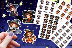 Halloween witch Stickers, neon cute witch pumpkin Stickers Product Image 1