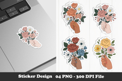 Floral Hand Sticker Diverse Hands with Flower Bouquet PNG Product Image 1