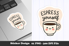 Coffee Cup Sticker Design | Espresso &amp; Café Themed PNG Art Product Image 1