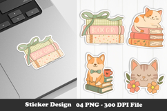Book Lover Sticker Cozy Cat and Dog Reading Aesthetic PNGs Product Image 1