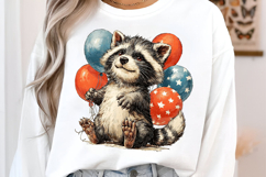 4 th of July Balloon Raccoon Clipart Product Image 3
