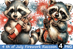 4 th of July Firework Raccoon Clipart Product Image 1