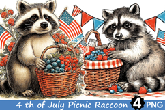4 th of July Picnic Raccoon Clipart Product Image 1