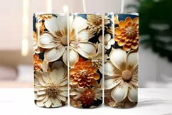 3d Wood Carving Effect Floral Tumbler Wrap | 3d Flowers PNG Product Image 2