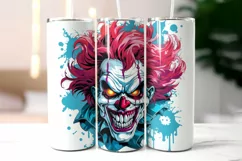 Creepy Clown Face Tumbler Wrap | Scary Clown With Pink Hair Product Image 2