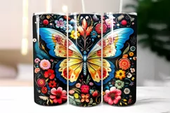 Butterfly with Flowers Folk Tumbler Wrap Sublimation Product Image 2