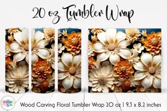 3d Wood Carving Effect Floral Tumbler Wrap | 3d Flowers PNG Product Image 1