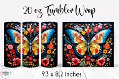 Butterfly with Flowers Folk Tumbler Wrap Sublimation Product Image 1