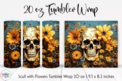 Vintage Scull with Flowers Tumbler Wrap | Halloween Tumbler Product Image 1