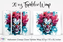 Creepy Clown Face Tumbler Wrap | Scary Clown With Pink Hair Product Image 1