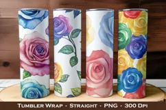 Watercolor Rainbow Rose Tumbler Wraps | 20 oz tumbler wrap Product Image 1