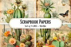 4 Vintage Cactus Scrapbook Paper Backgrounds