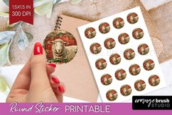 Vintage Christmas Round Sticker - Retro Printable Stickers Product Image 1