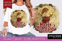 Vintage Christmas Sublimation, Xmas Round Tshirt Background Product Image 1