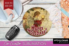 Vintage Christmas Car Coaster PNG - Xmas Coaster Sublimatoin Product Image 1