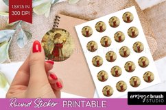 Vintage Christmas Round Sticker - Retro Printable Stickers Product Image 1
