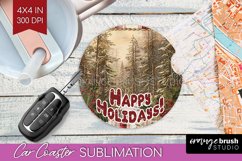 Vintage Christmas Car Coaster PNG - Xmas Coaster Sublimatoin Product Image 1