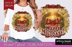 Vintage Christmas Sublimation, Xmas Round Tshirt Background Product Image 1