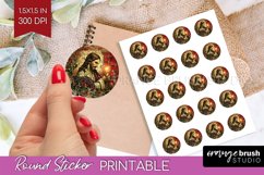 Vintage Christmas Round Sticker - Retro Printable Stickers Product Image 1