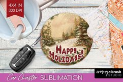 Vintage Christmas Car Coaster PNG - Xmas Coaster Sublimatoin Product Image 1