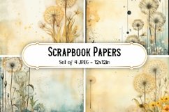 4 Vintage Dandelion Scrapbook Paper Backgrounds
