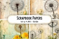 4 Vintage Dandelion Scrapbook Paper Backgrounds