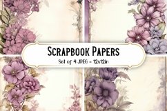 4 Vintage Mauve Flower Scrapbook Paper Backgrounds