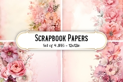 4 Vintage Pink Flower Scrapbook Paper Backgrounds