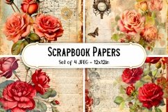 4 Vintage Rose Paper Backgrounds Scrapbook papers