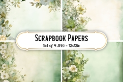 4 Vintage Sage Green Flower Scrapbook Paper Backgrounds