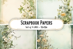 4 Vintage Sage Green Flower Scrapbook Paper Backgrounds