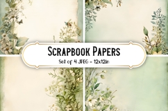 4 Vintage Sage Green Flower Scrapbook Paper Backgrounds