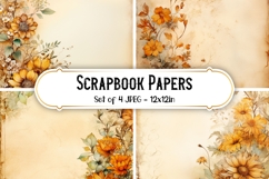 4 Vintage Sunny Brown Flower Scrapbook Paper Backgrounds