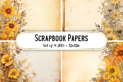 4 Vintage Sunny Brown Flower Scrapbook Paper Backgrounds