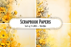 4 Vintage Sunny Yellow Flower Scrapbook Paper Backgrounds