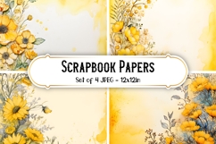 4 Vintage Sunny Yellow Flower Scrapbook Paper Backgrounds