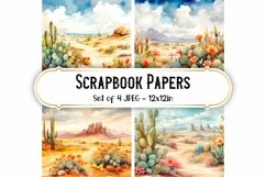 4 Watercolor Desert Scene Backgrounds Scrapbook papers