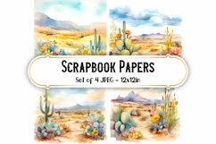 4 Watercolor Desert Scene Backgrounds Scrapbook papers