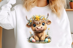 Watercolor Easter Highland Cow Clipart Product Image 2