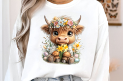 Watercolor Easter Highland Cow Clipart Product Image 3