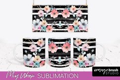 Pink Watercolor Flowers Mug Wrap - Floral Mug Sublimation Product Image 1