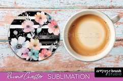 Watercolor Flowers Round Coaster - Floral Pink Sublimation Product Image 1