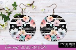 Watercolor Flowers Earrings, Pink Floral Earring Sublimation Product Image 1