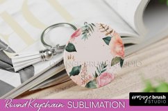 Pink Flowers Keychain, Floral Keychain Sublimation Design Product Image 1
