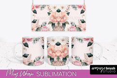 Pink Watercolor Flowers Mug Wrap - Floral Mug Sublimation Product Image 1
